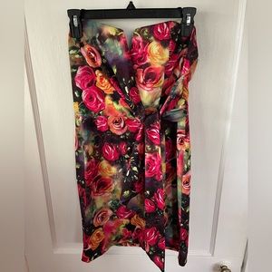 Etiquette size Medium, red/pink strapless shirt dress, with decorative bow/tie